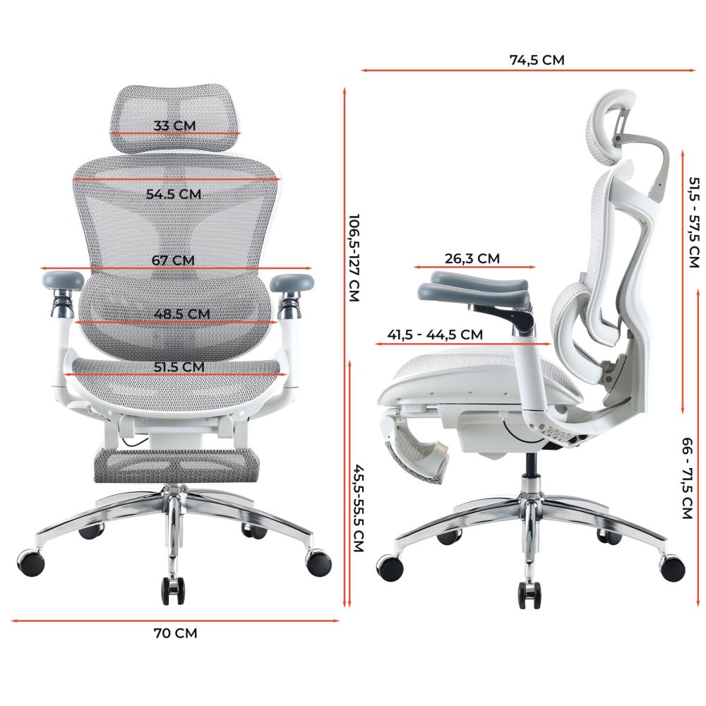 Крісло офісне з підставкою для ніг Sihoo DORO C300 Pro Mesh White with footrest