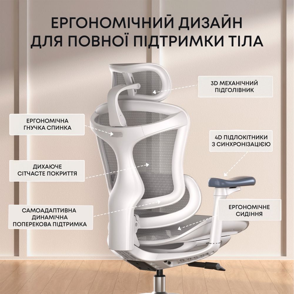 Крісло офісне Sihoo DORO C300L Mesh White