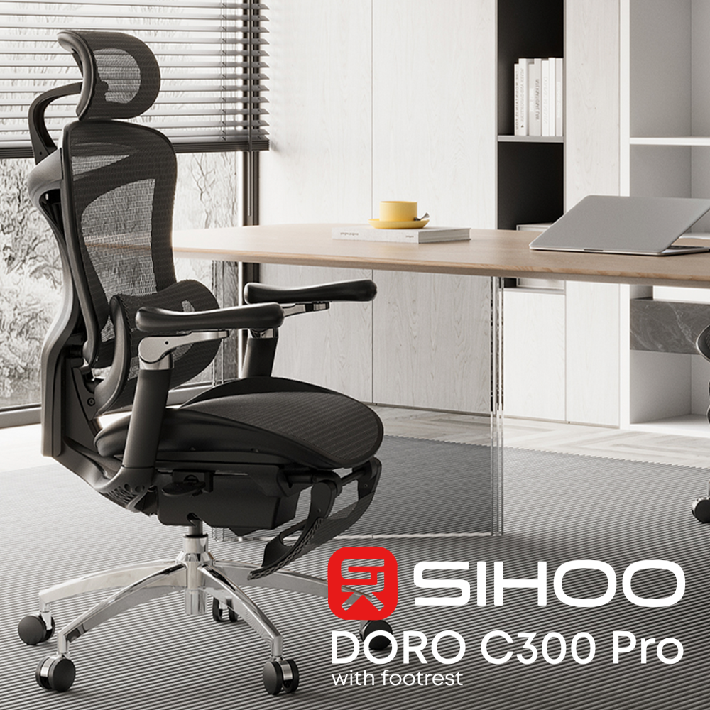 Крісло офісне з підставкою для ніг Sihoo DORO C300 Pro Mesh Black with footrest